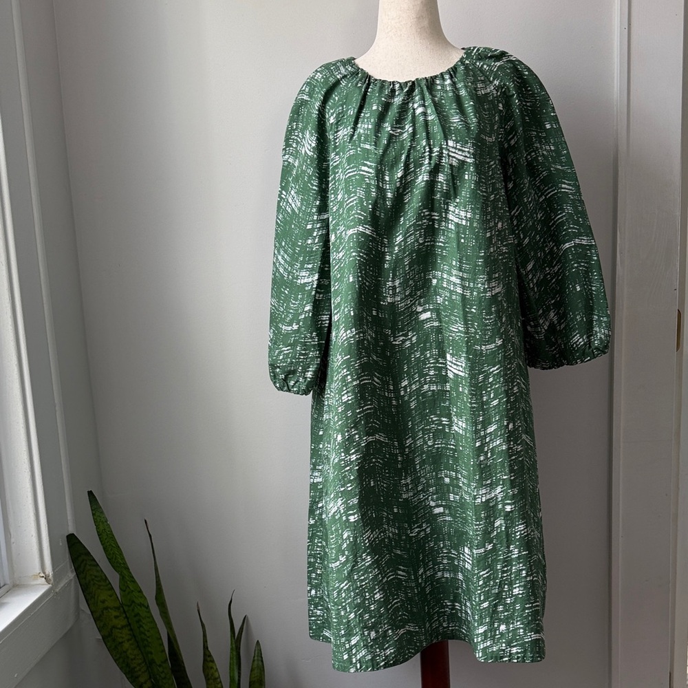 COS Green Patterned Casual Dress Knee Length 8 Oversized Fit Work Cotton Blend